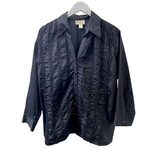 TALBOTS Ruched Shirt Plus Size 20 Womens Black Cotton Top Evening Button Up